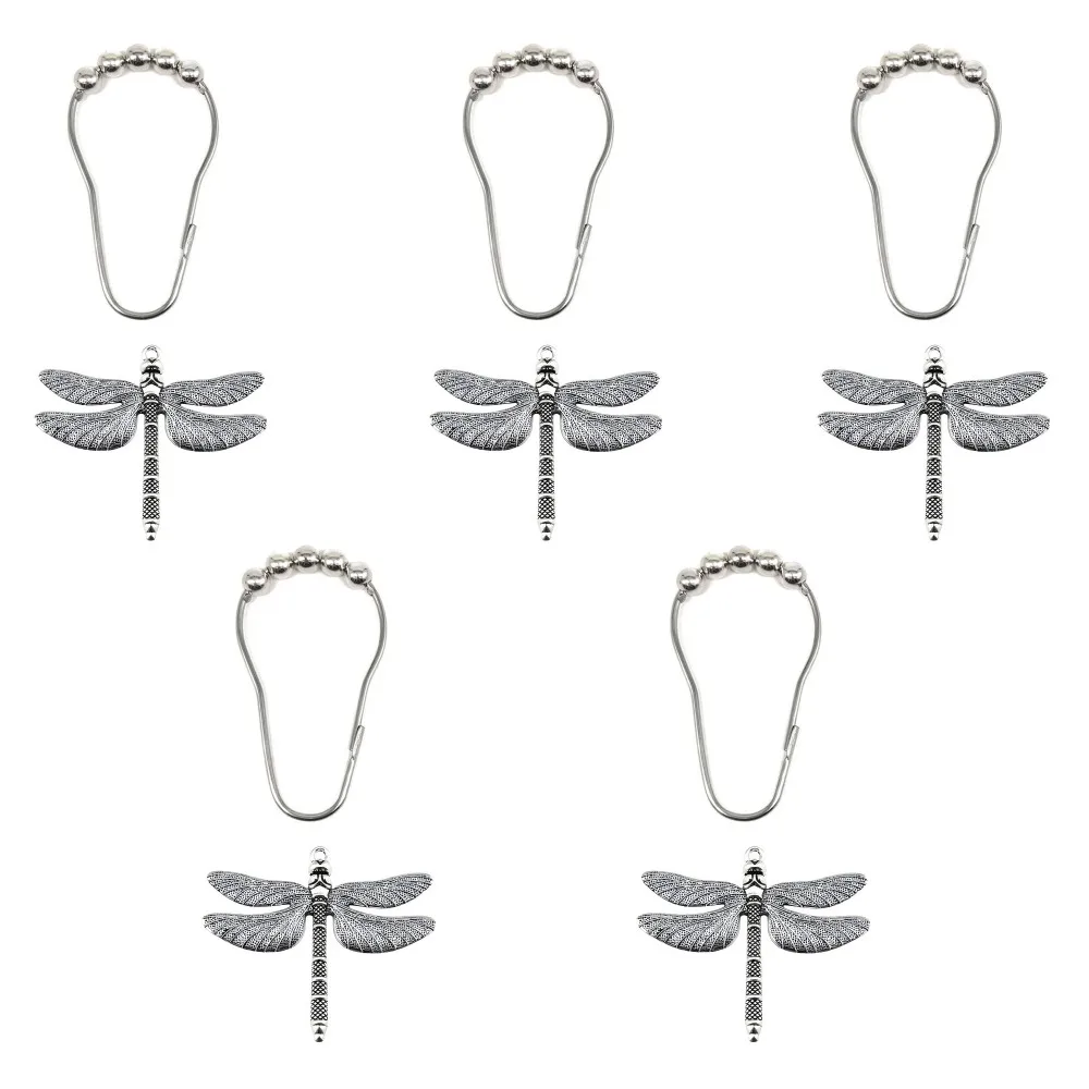 

5Pcs Alloy Dragonfly Shower Curtain Hooks Free Sliding Anti-Drop Rolling Shower Curtain Rings Waterproof Rust Proof