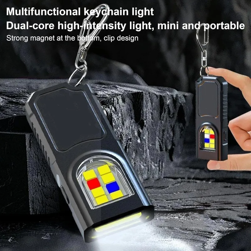 New Multifunctional COB LED Keychain Flashlight Rechargeable Hanging Work Light Fit For Outdoor Or Indoor Night Work Use