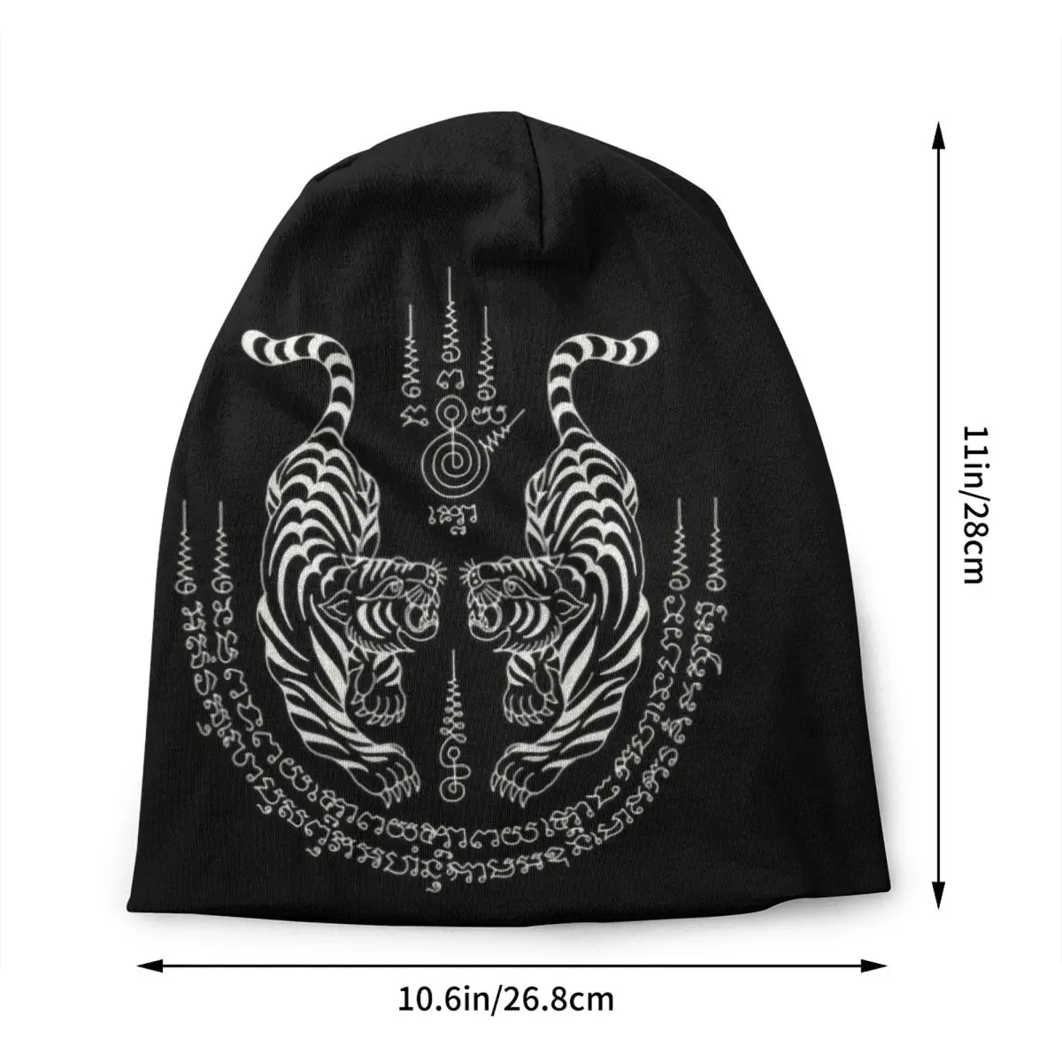 Twin Tiger Sak Yant Tattoo Skullies Beanies Caps Unisex Streetwear Winter Warm Knitting Hat Adult Thailand Muay Thai Bonnet Hats
