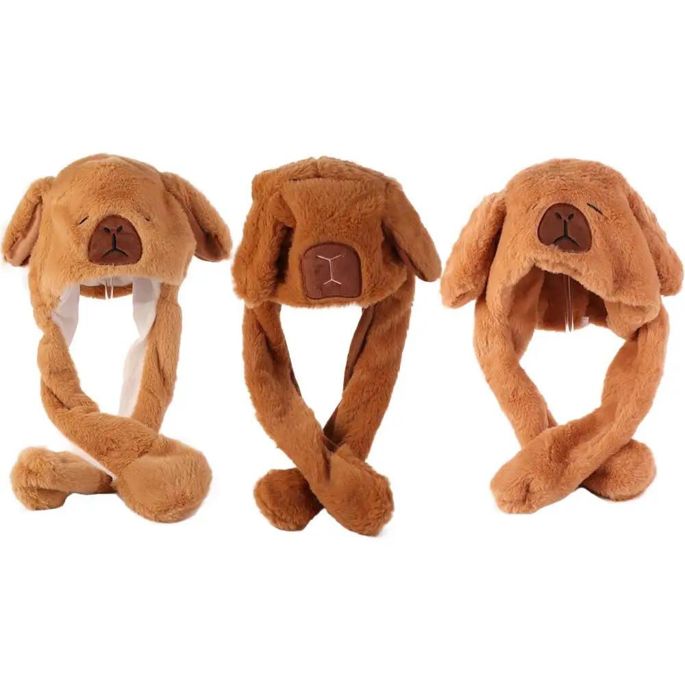 Cartoon Capybara Jumping Up Cap Animal Ear Ear Moving Hat Soft Warm Hat Birthday Gifts