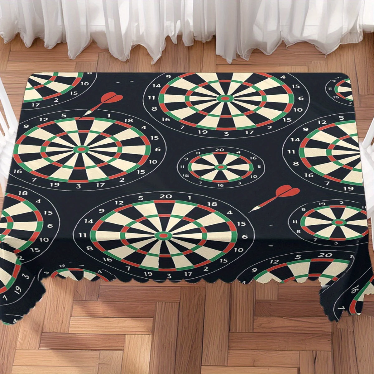 Retro Dartboard Game Target Pattern Print Waterproof Washable Tablecloth, Rectangular Table Cover for Game Themed Party Decor