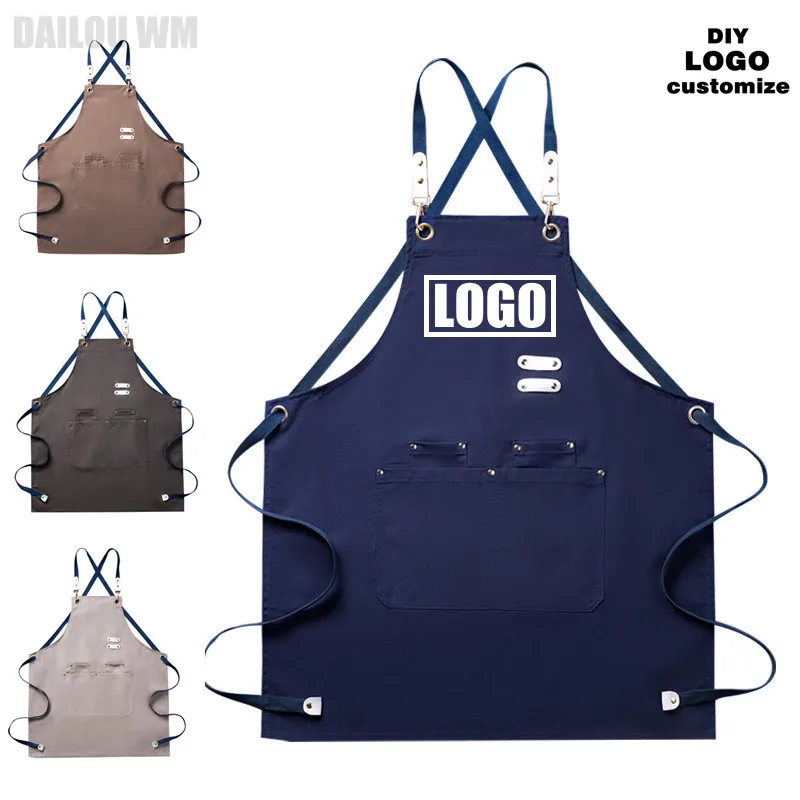 OEM Kitchen Custom Apron Female Male Chef Work Apron BBQ Restaurant Bar Shop Cafe Beauty Nail Studio Uniform Bib Cloak DIY