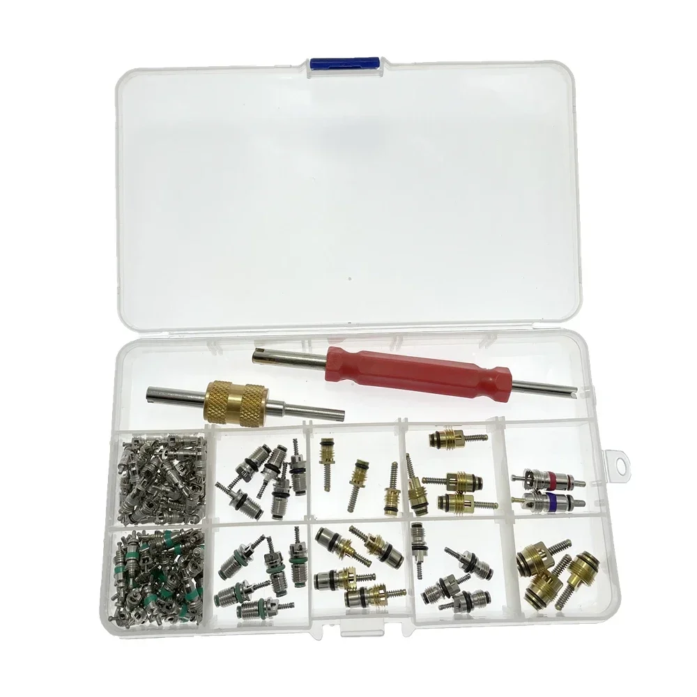 NEW Car Air Conditioner Valve Cores Assortment A/C AC Shrader Valve Core & Tool R134 R12 HVAC Valves Kit Auto Accessories