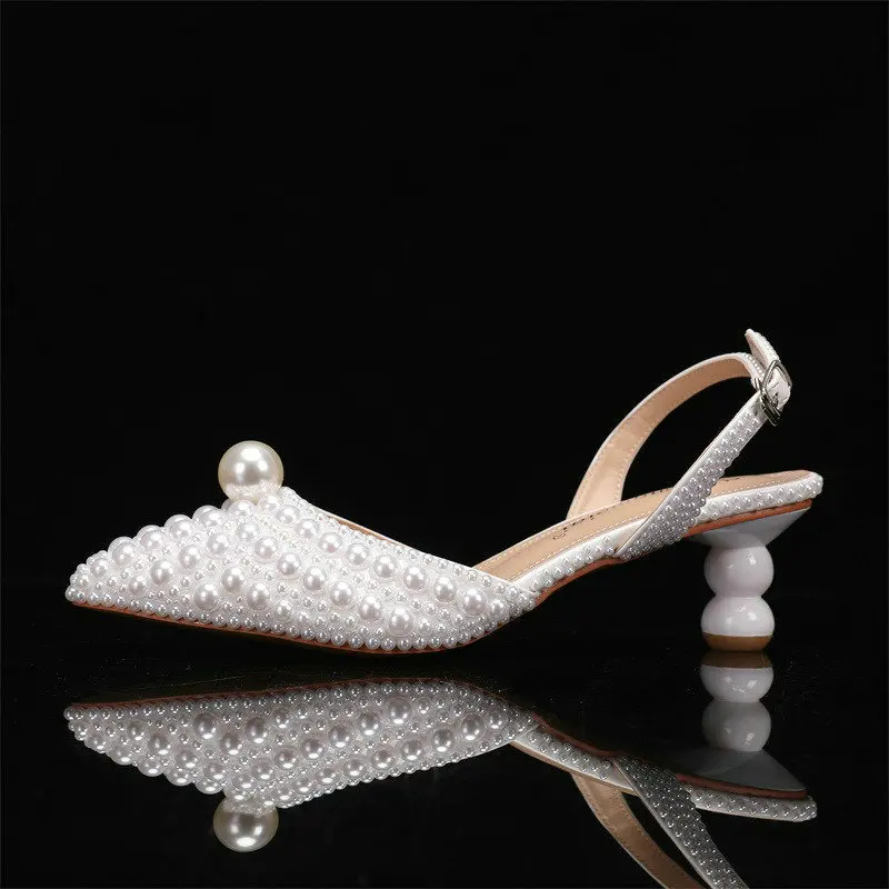 

Luxury Women's Shoes 2026 Autumn New Special-Shaped Heels with Stiletto and Shallow Mouth Rhinestone Pearl Women's Wedding Shoes
