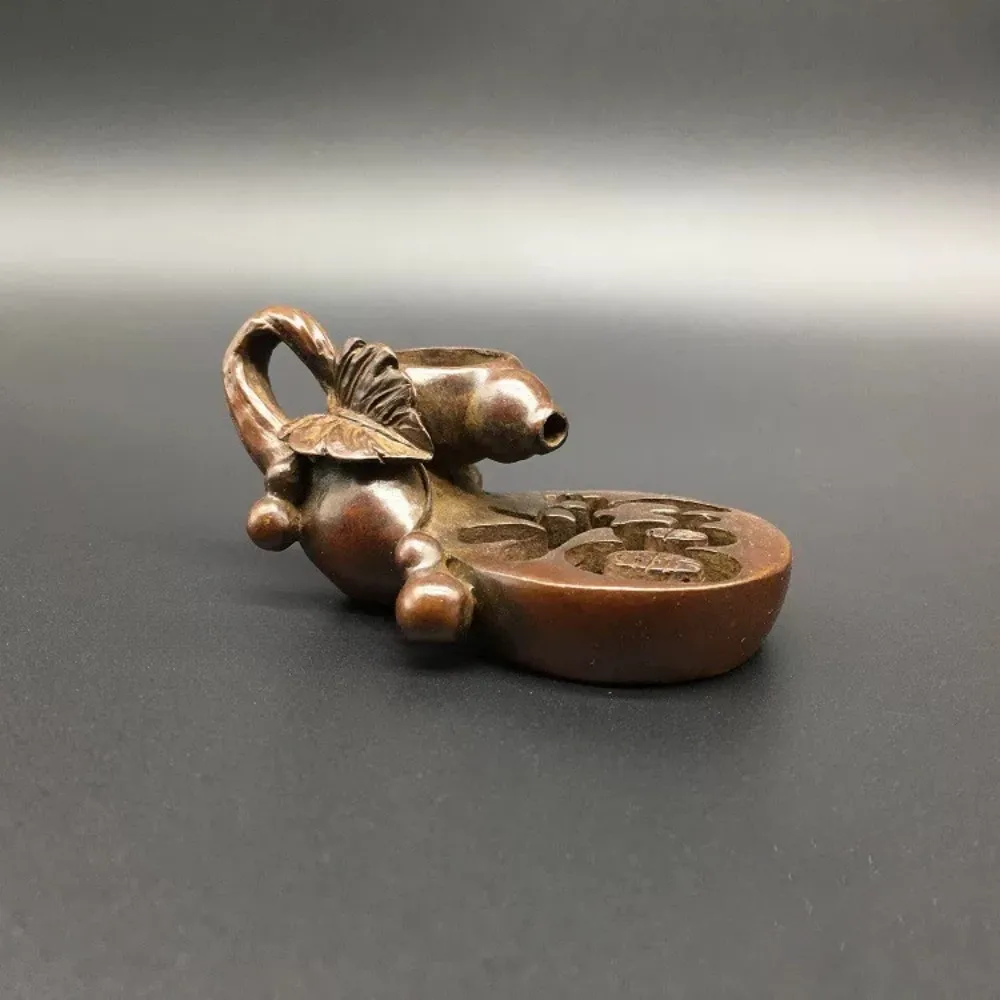 Fine Craft Solid Brass Gourd Backflow Incense Burner Fortune Holder Creative Tea Pet Handpiece Home Decor