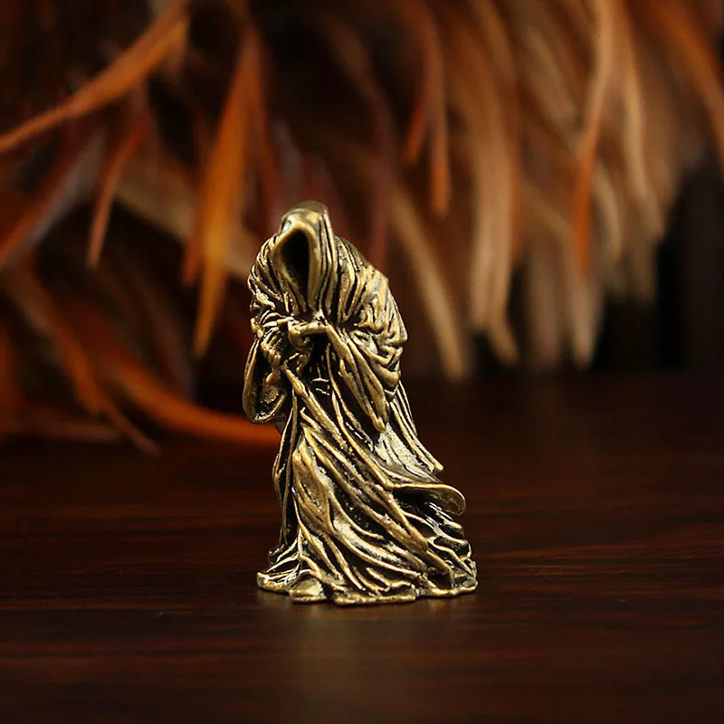 2026 New Brass Holy Death Statue Standing Religious Decorative Figurine Grim Reaper Holding Scythe Statue Altar Halloween