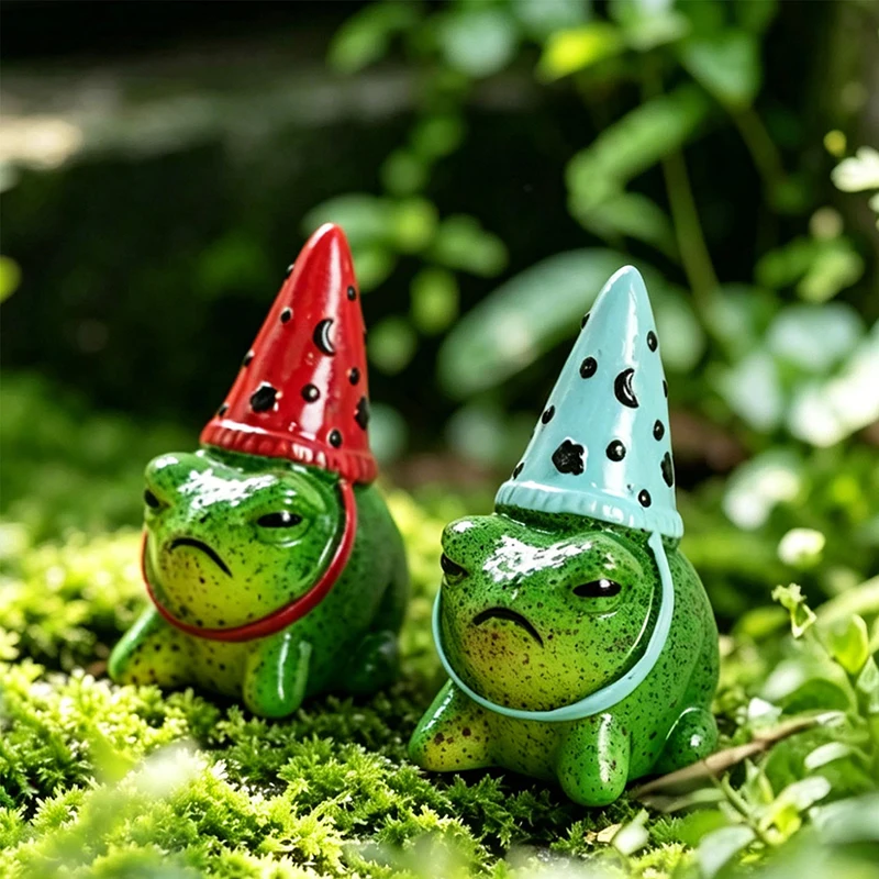 Figurine en résine grenouille sorcière à visage grincheux, 2 tailles, mini statue de crapaud pour terrarium de mousse, pot de plantes succulentes, décoration de jardin et paysage