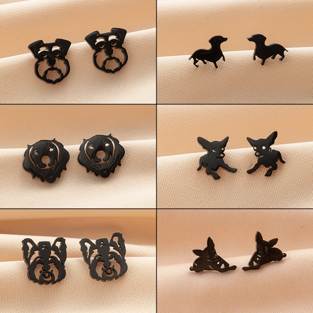 Shuangshuo Mini Schnauzer Golden Retriever Stud Earrings for Women Cute Puppy Stainless Steel Earring Jewelry 2025 New Year Gift