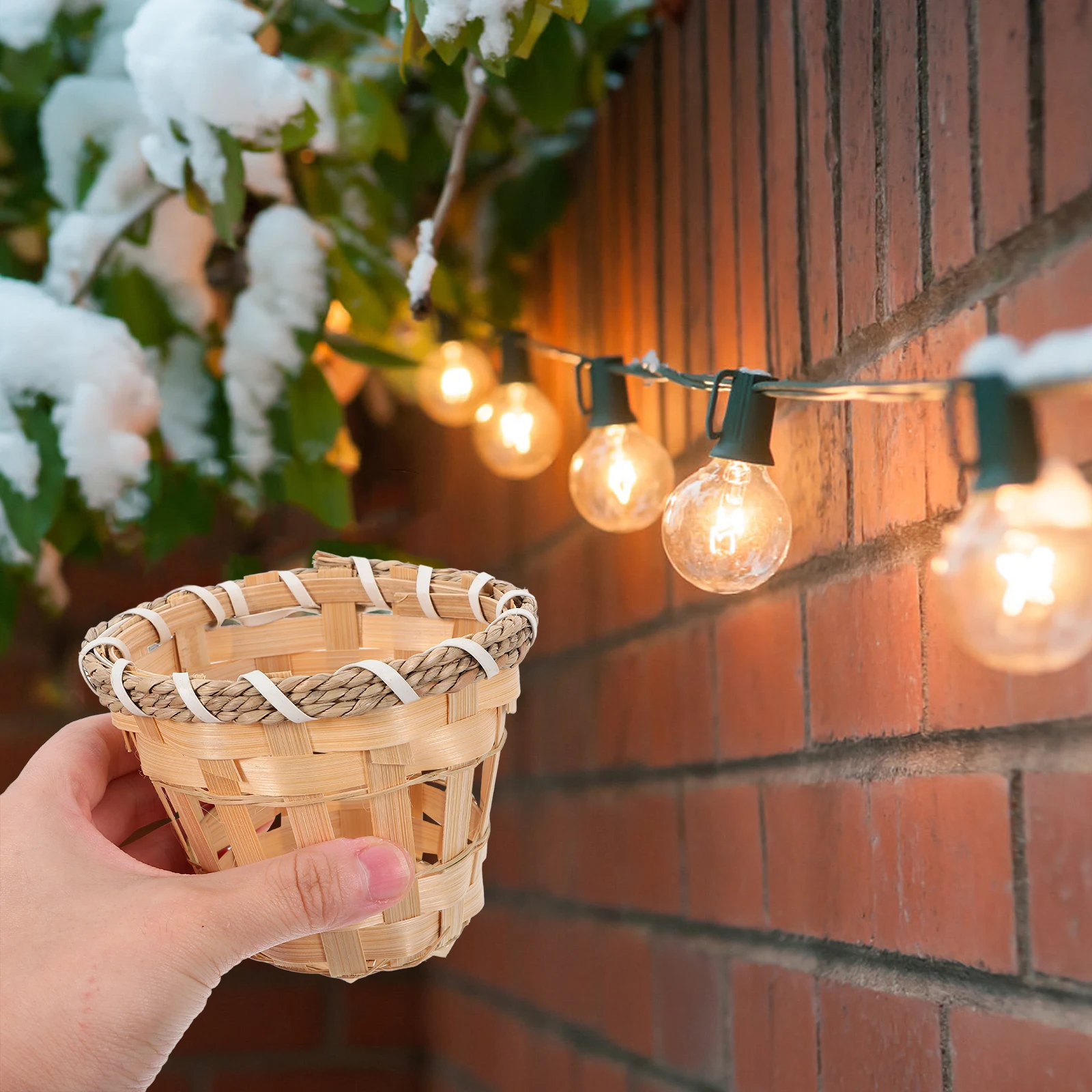 

4pcs Woven Bamboo Lampshade Mini Miniature Light Decorative Lamp Shade String Light Cover For Diy Home Office Decoration