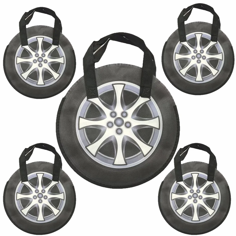 

5Pcs Race Car Wheel Bags Racing Car Party Non Woven Tote Bags with Handles Candy Gifts Goodies Treats Boys Birthday Party Favors