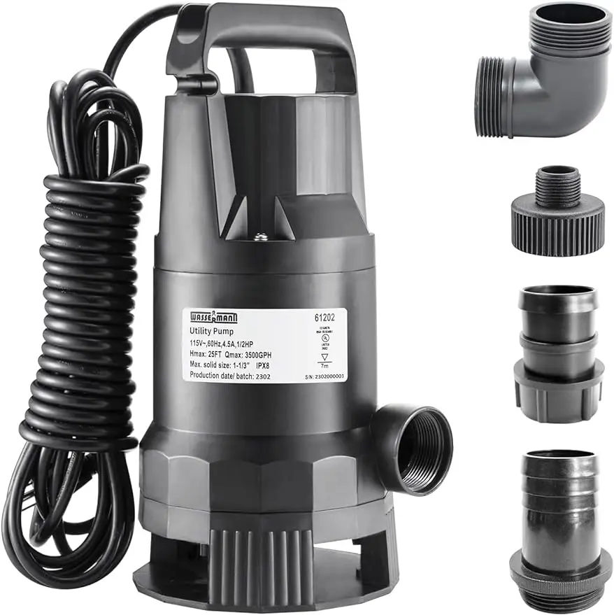 

1/2HP Water Pump,3500GPH Submersible Thermoplastic Utility Pump with 10 FT Power Cord,Electric Portable Transfer Clean/Dirty