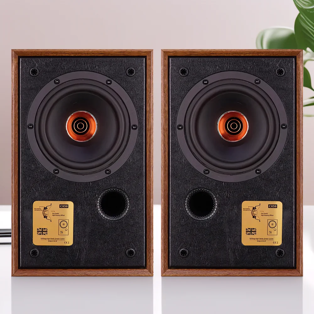 Caixa de Som Coaxial CX50 de 5,25 polegadas Hi-Fi Passiva para Estante, 120W de Potência, 2 Vias, Estéreo de Alta Fidelidade em Madeira para Uso Doméstico