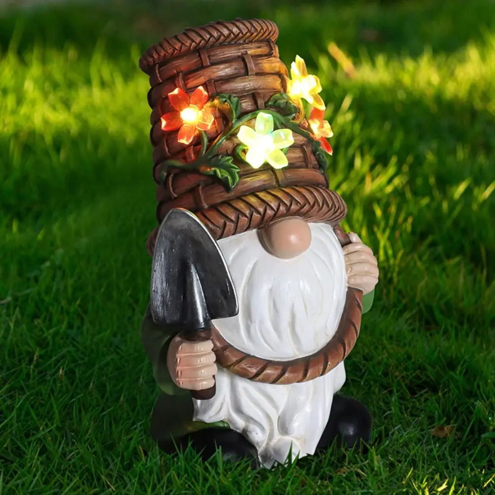 Micro Landscape Resin Solar Luminous Dwarf Statue Vivid Cartoon Gnome Figurine Light Creative Cute Dwarf Sculpture Lawn