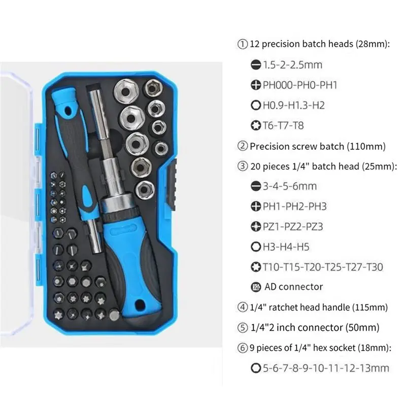 AEE4-44-Piece مفك براغي بسقاطة مجموعة أدوات الصيانة المحمولة مناسبة للعائلات والكراجات والدراجات.