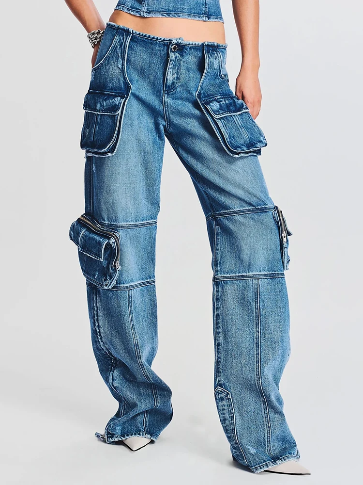 

Ретро-джинсовые рабочие брюки VGH с множеством карманов, прямые, зауженные, в пол, в уличном стиле, весна-осень, новинка