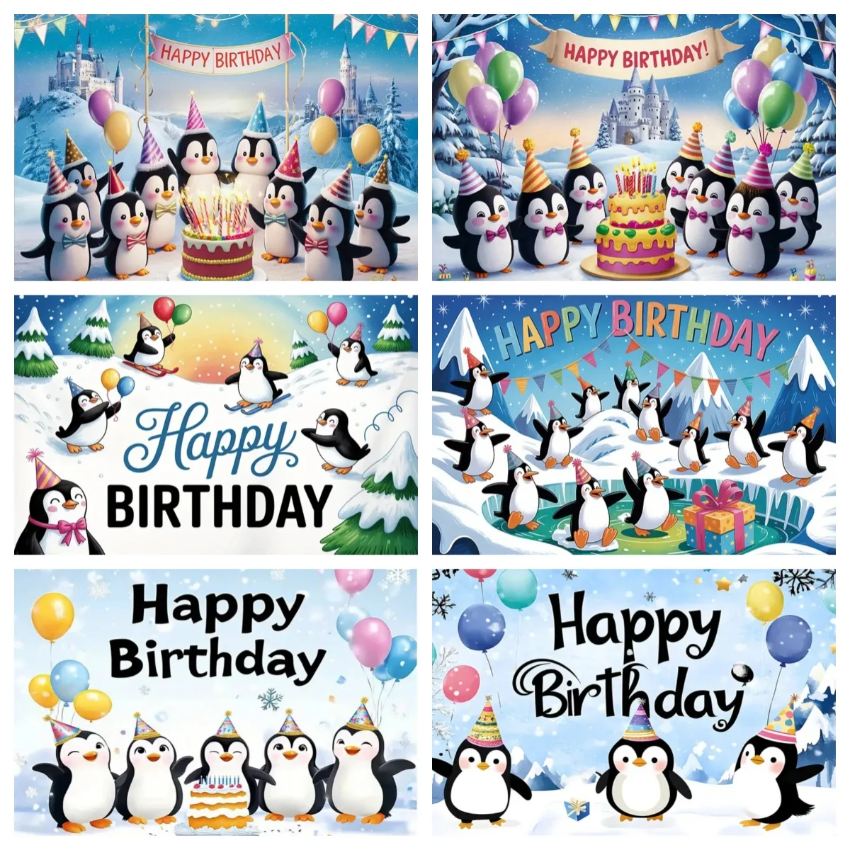 

Cute Cartoon Penguin Theme Background Kids Happy Birthday Winter Snow Scenery Party Blue Decorations Photography Backdrop Props