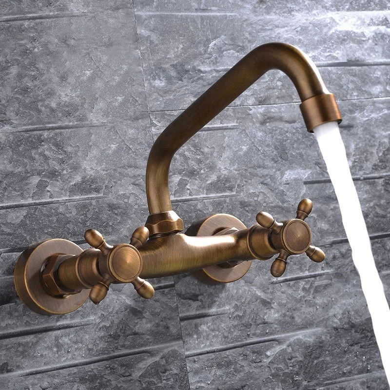 

Antique Brass Wall Mounted Basin Faucets Bathroom Faucet Wall Hot and Cold Brass Shower Room Sink Faucet 360 Rotation Spout