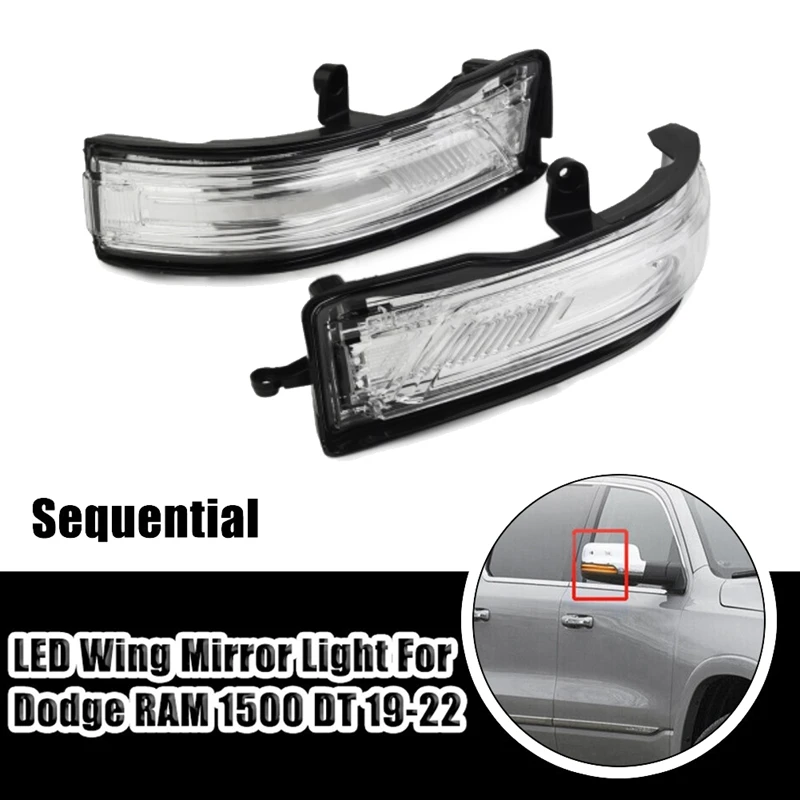 1Pair LED Rearview Mirror Turn Signals 68402097AA 68402096AA For Dodge Ram 1500 19-22 Wing Mirror Side Indicator Light