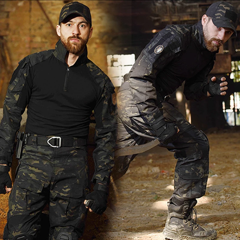 طقم بدلة الضفدع التكتيكية G3 بدلة تدريب القوة الخاصة المموهة مع بنطال بأكمام طويلة في الركبة  معدات الصيد القتالية الميدانية في الهواء الطلق #4