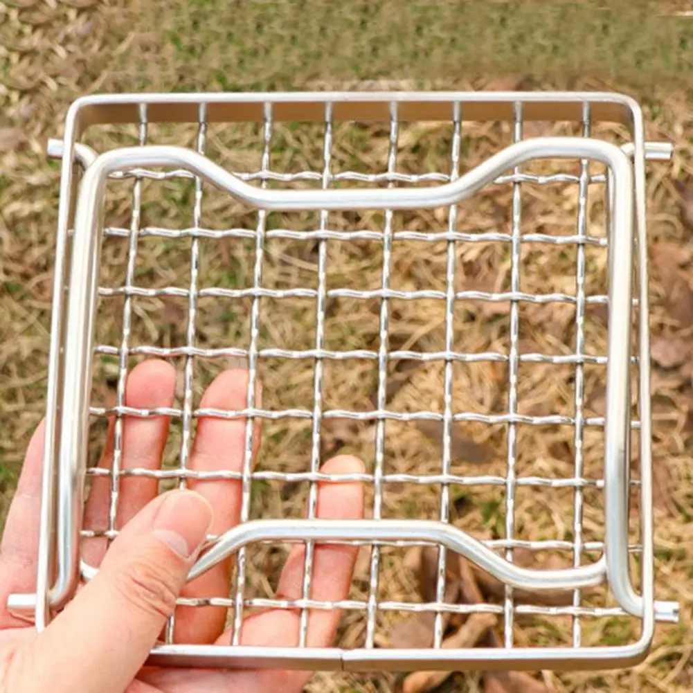 Stainless Steel Grill Portable Folding Gas Stove Stand Heat-resistant Picnic Grill Grate High Stability Camping Bbq Supplies