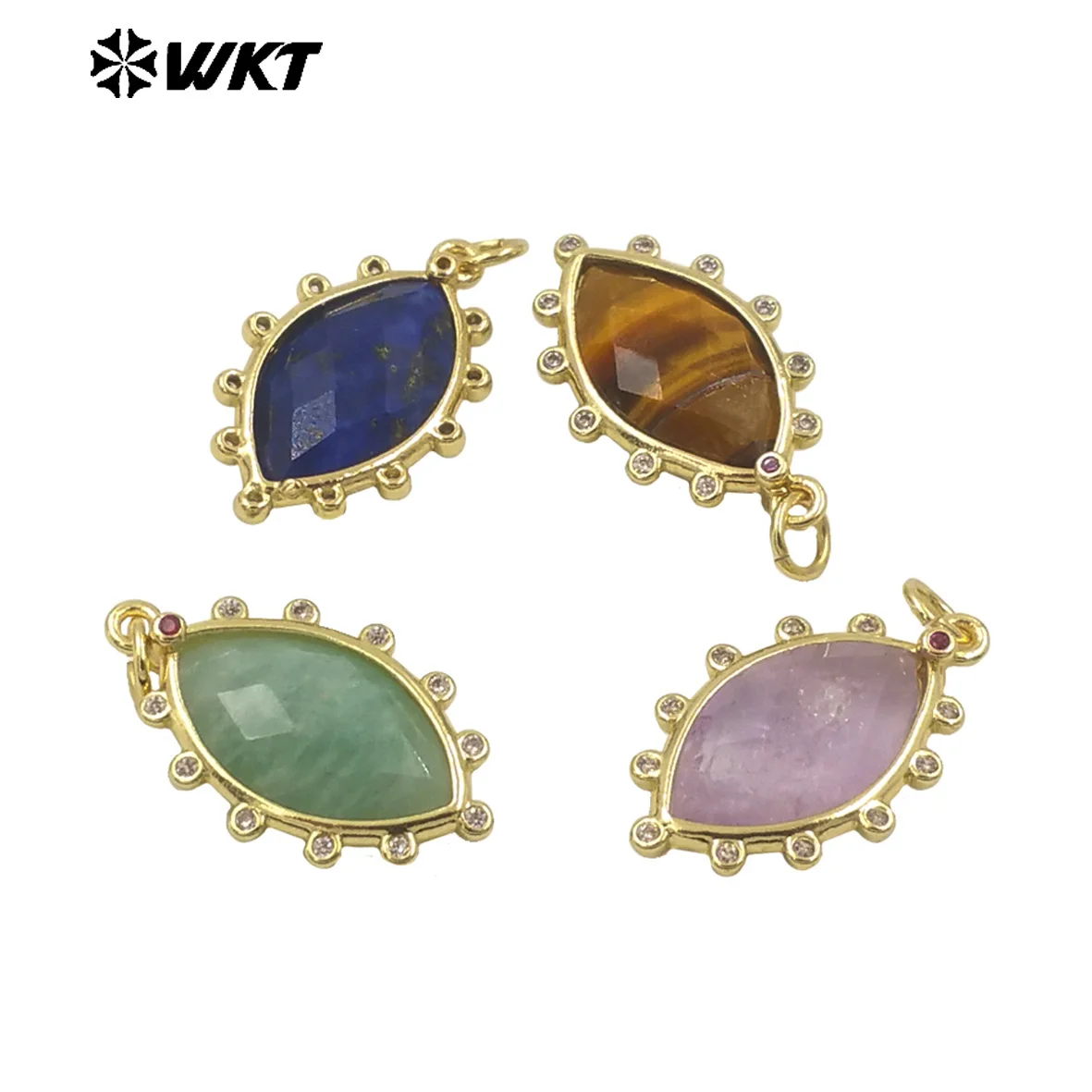 

WT-P1975 Europe Delicate Kinds Of Gemstone Tiger Eye With Cubic Zircon Setting Charming Jewelry Stone Pendant 10PCS