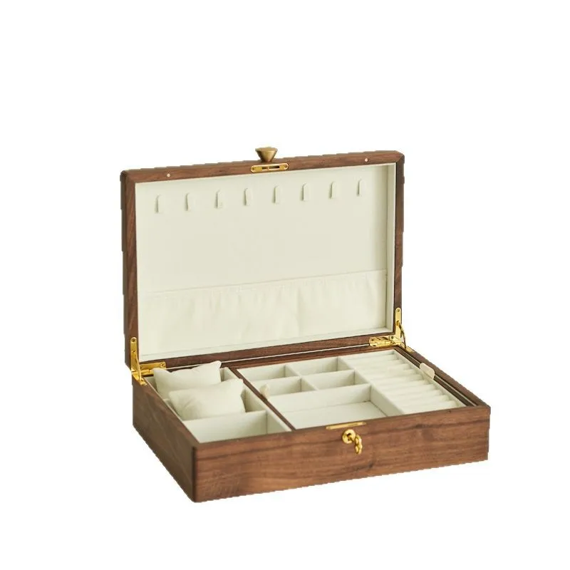 

Black walnut jewelry box, solid wood box, double-layer wedding birthday gift, retro wooden small jewelry storage box, wood art.