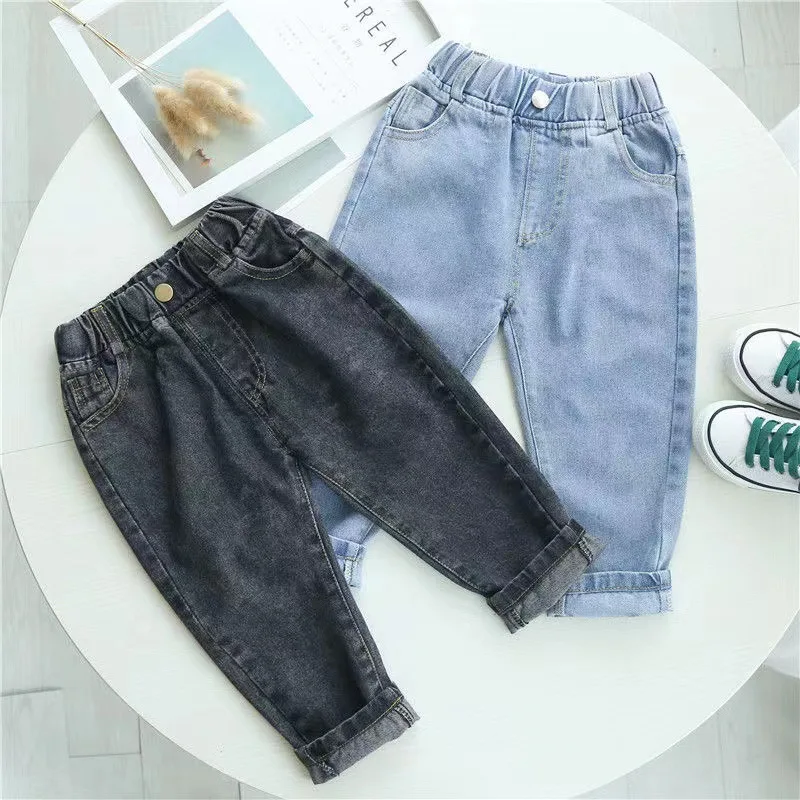 Children Denim Pants For Boys Spring Autumn New Elastic Waist Solid Color Kid Boys Pants Brief Tight Stylish Baby Boys Trousers