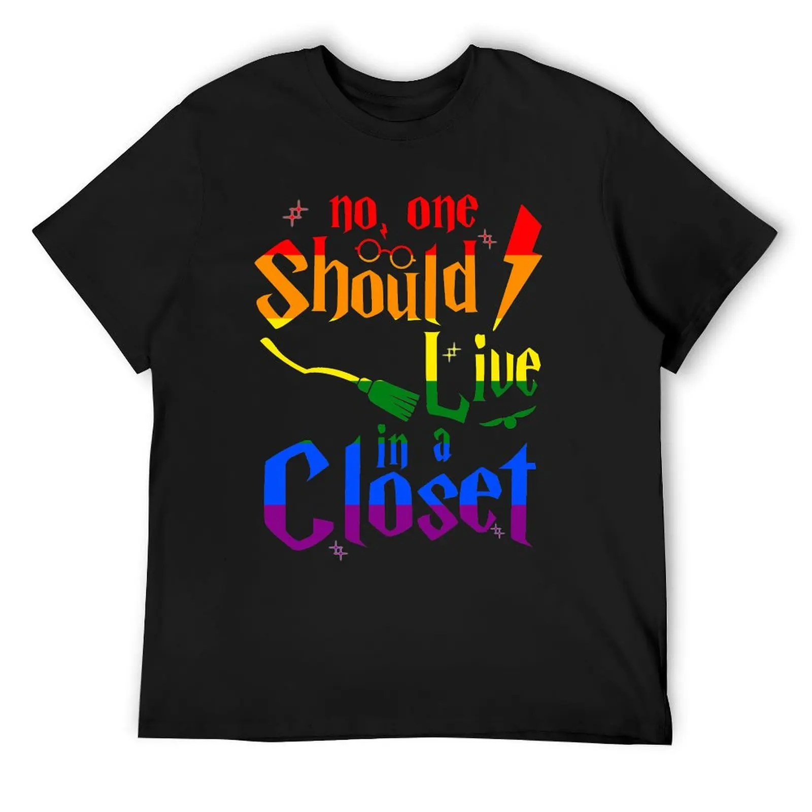 LGBT Pride Shirt No One Should Live In A Closet Cool LGBTQ Pride Rainbow Gay Flag Pride Gifts T-Shirt custom shirt men clothings