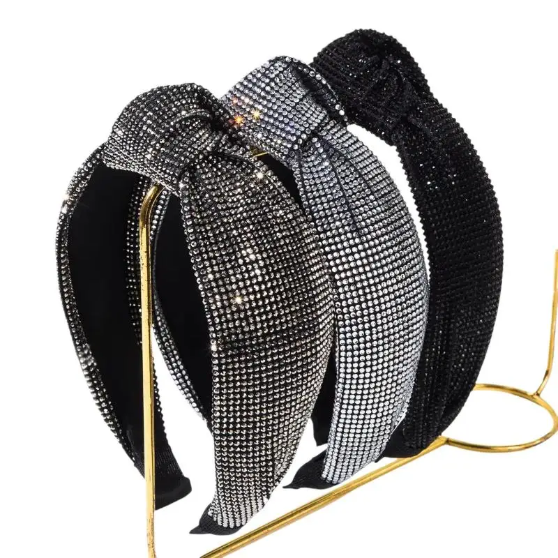 Retro-Barock-Stil, super funkelndes, vollbesetztes Diamant-Hochschädelknoten-Stirnband mit breitem Rand, Haaraccessoire für Frauen – Detail 7