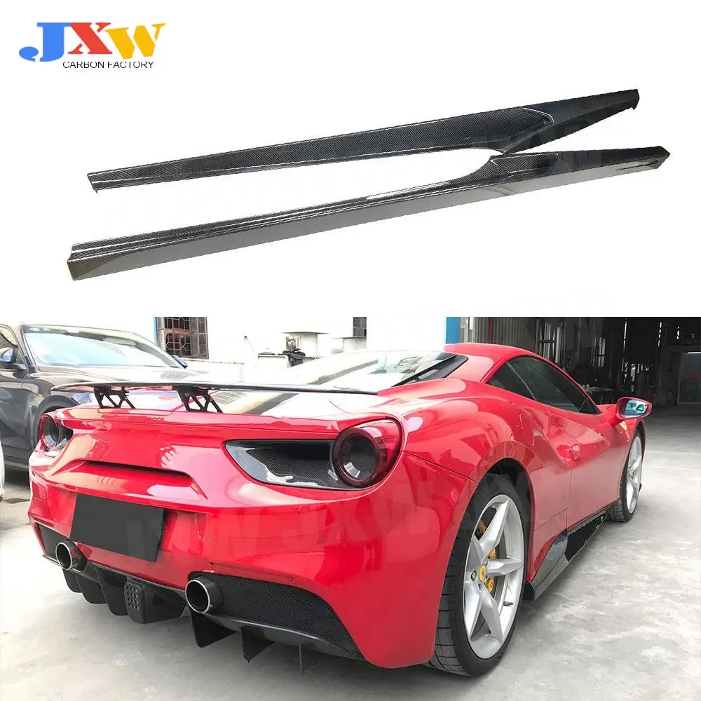 

2pcs/Set Dry Carbon Fiber Car Side Skirts Bumper Extension Body Apron Lip for Ferrari 488 N Style 2015 - 2018 FRP