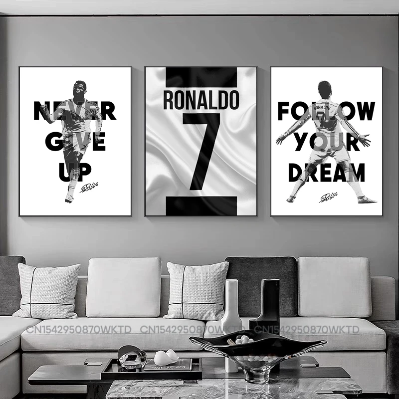 Motivational Quotes Portugal Super Football Star Soccer Poster Black White Canvas Paintng Wall Art Pictures Gift Room Home Decor