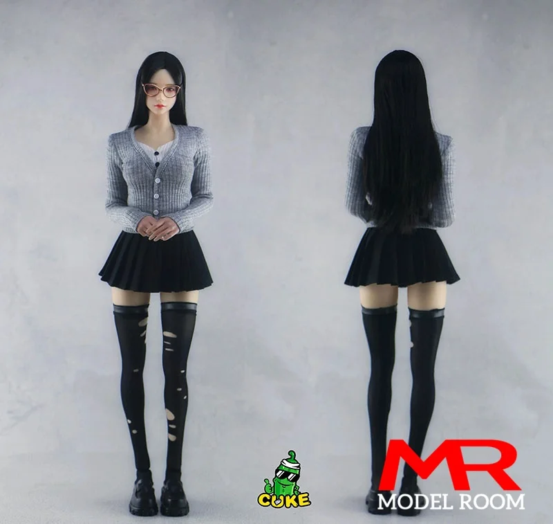 1/6 Scale Female Fake two-piece Knitted Top Black Pleated Skirt Clothes Model Fit 12 inch VCD-01 Soldier Action Figure Body