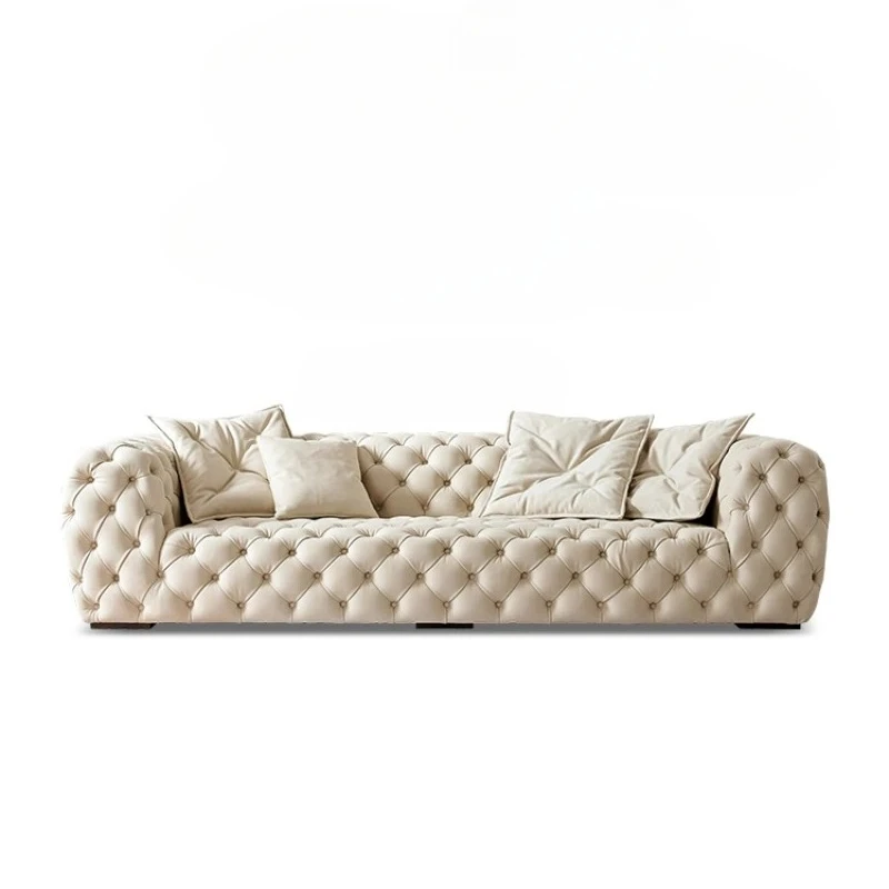 A  Sofa French Cream Style Small Apartment Living Room Pull Buckle Fabric Sofa Villa