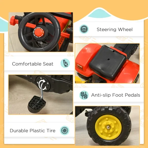 أطفال ركوب على لعبة حفارة دواسة بالطاقة حفار مع 6 عجلات مقطورة قابلة للفصل يمكن السيطرة عليها دلو للأعمار من 3 إلى 6 سنوات