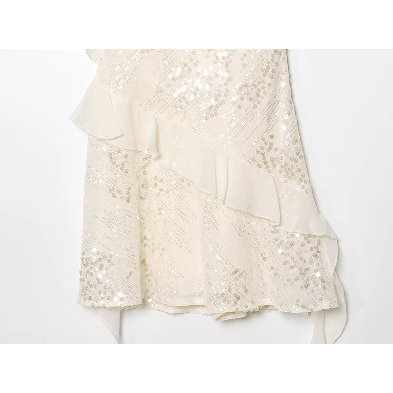 Mini robe Sexy à bretelles Spaghetti et paillettes pour femmes, col oscillant, sans manches, dos nu, robe d'été courte de fête