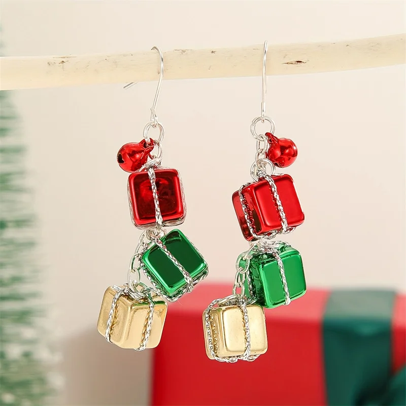 عيد الميلاد مبالغ فيها القوس الكبير سوينغ سانتا كلوز أقراط للنساء أجراس ملونة انخفاض القرط الفتيات عيد الميلاد السنة الجديدة عطلة الهدايا