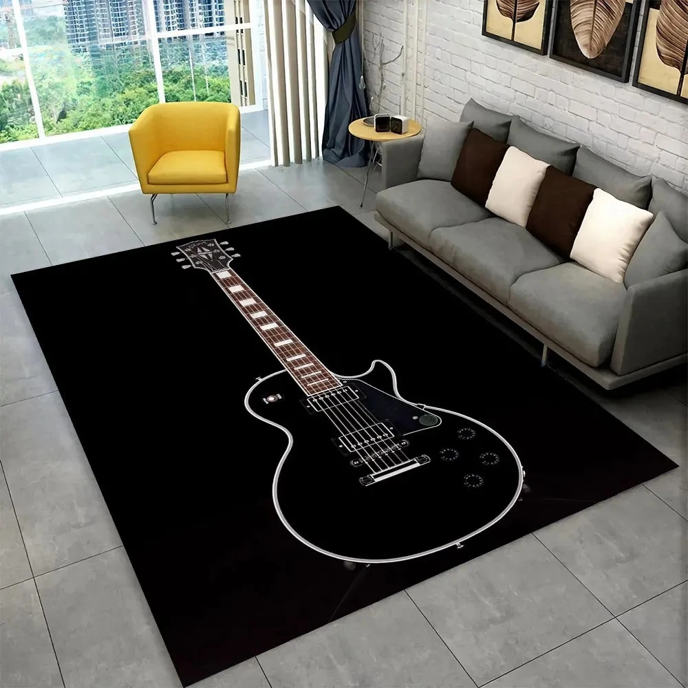 Classical Guitar Electric Guitar Bass Area Rug,Carpet Rug for Living Room Bedroom Sofa Doormat Decor,Kid Game Non-slip Floor Mat