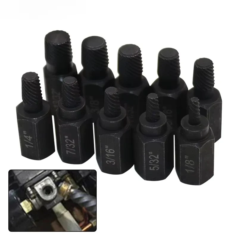 

Broken Head Bolt Nut Extractor Broken Head Socket Head Bolt Removal Tool 10pcs Alloy Steel Lossy Screw Extractor Kit