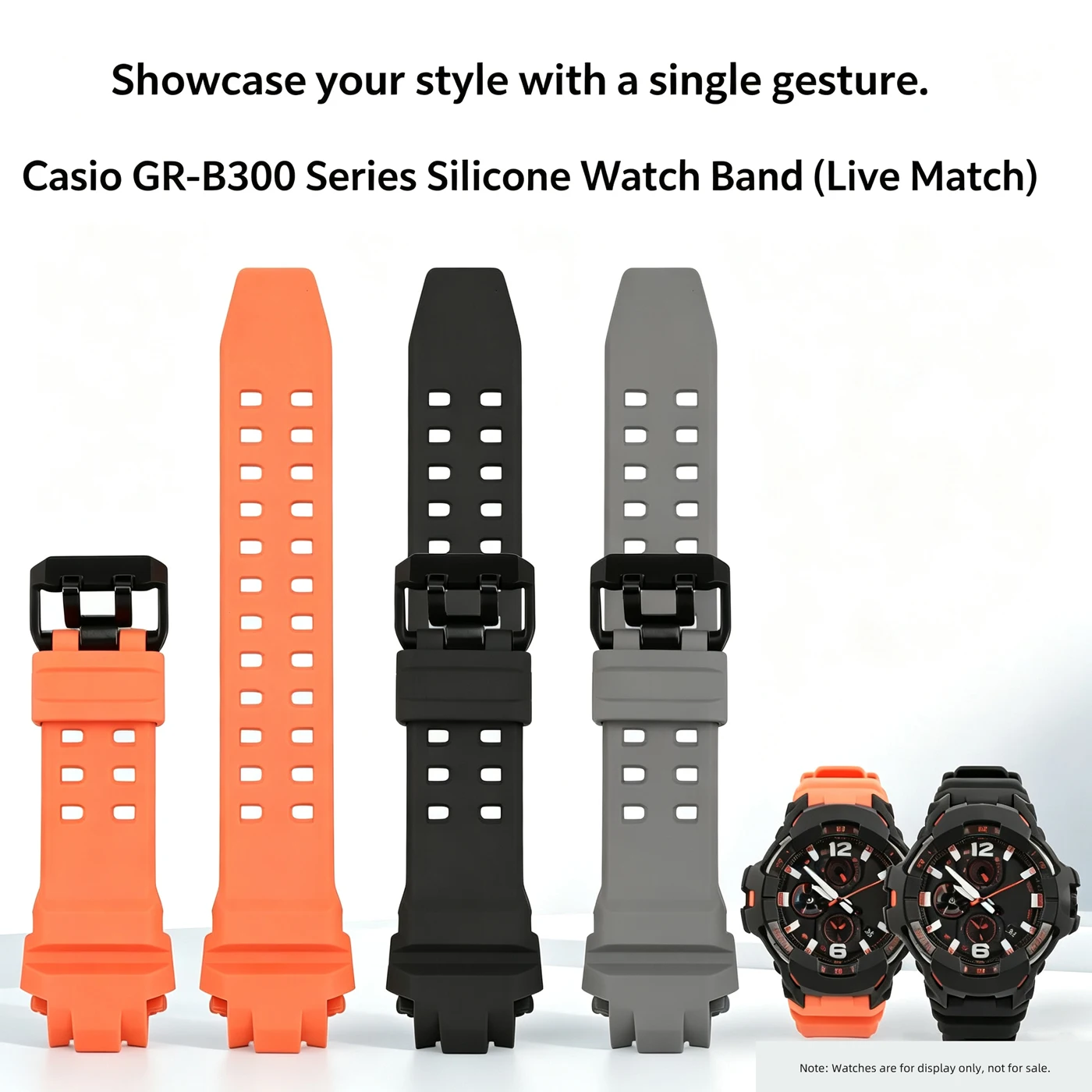 GR-B300 5719 Watch Strap For Casio GRAVITYMASTER Men Sport Silicone Resin Replacement Watch Band Accessories Black Orange Gray
