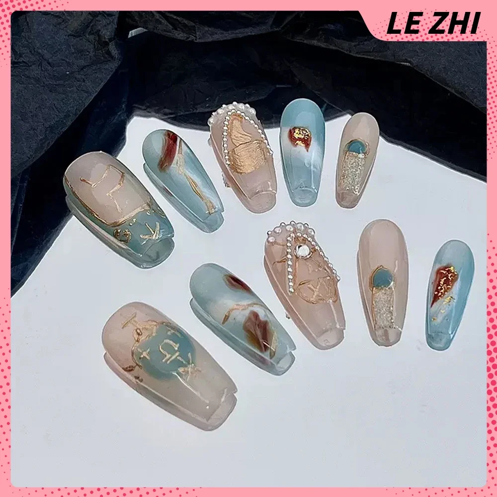 Temperament Handmade Fake Nails 3D Pink Butterfly Decoration Mash-Up Color French Artifical Full Cover Nail Tips Party Sticker