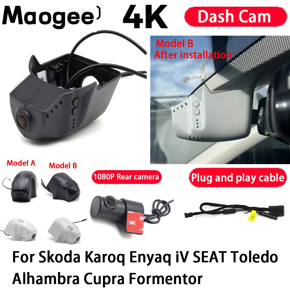 Cámara para Auto 4K, Plug and Play, Grabadora de Video con Visión Nocturna para Skoda Karoq, Enyaq iV, SEAT Toledo, Alhambra, Cupra Formentor