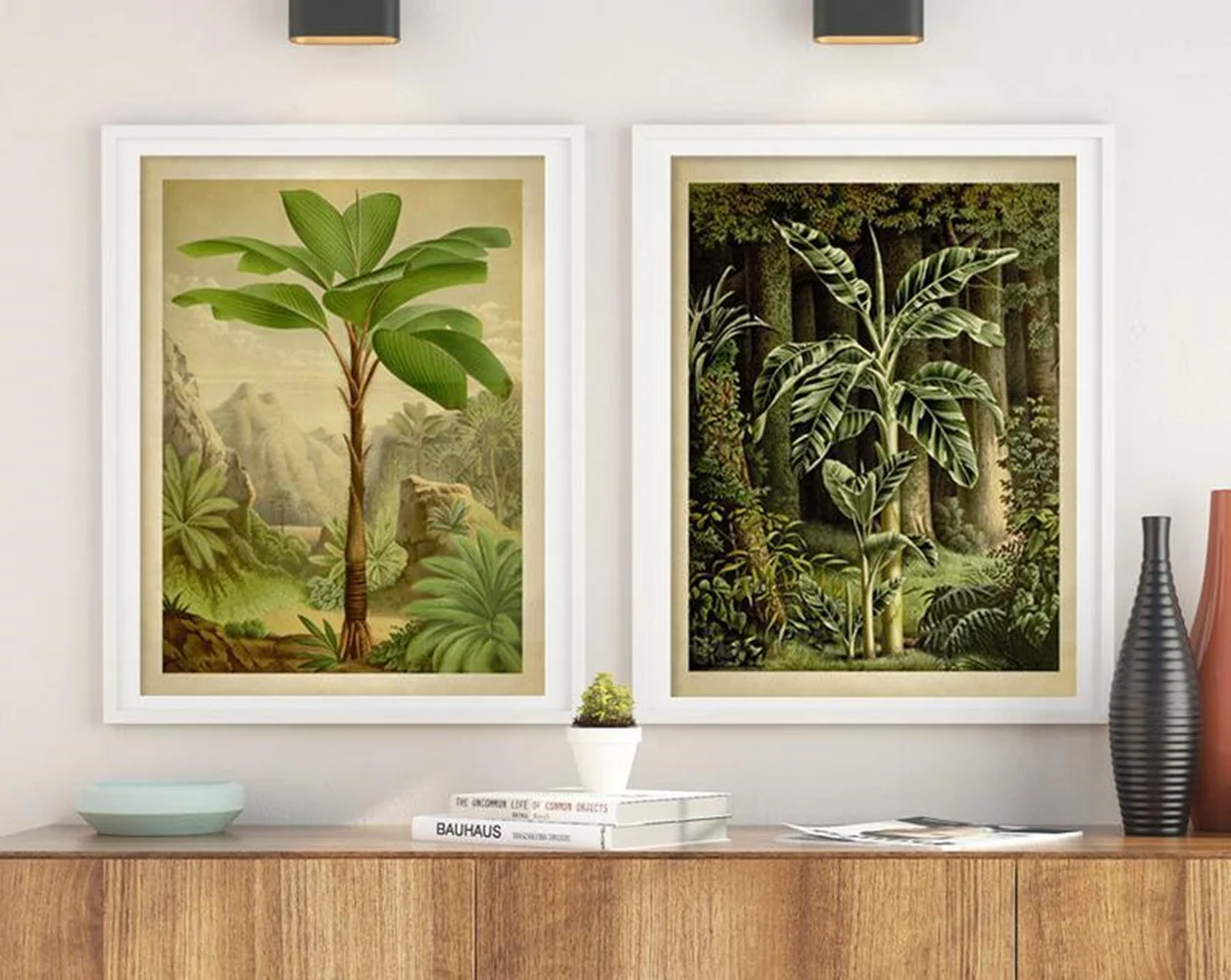 Tropical Hawaii Palm Botanical Print Set Of 2 Vintage Decor Wall Art