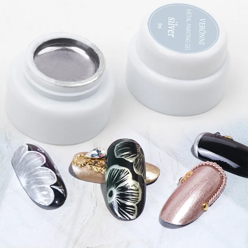 طلاء أظافر جل ثلاثي الأبعاد ملون بالأشعة فوق البنفسجية ، معدن ، ذهب وفضة ، فن الأظافر ، الطلاء ، جل كحل ، يستخدم للأظافر الأكريليكية ، الرسم ، تصميم الجل #3