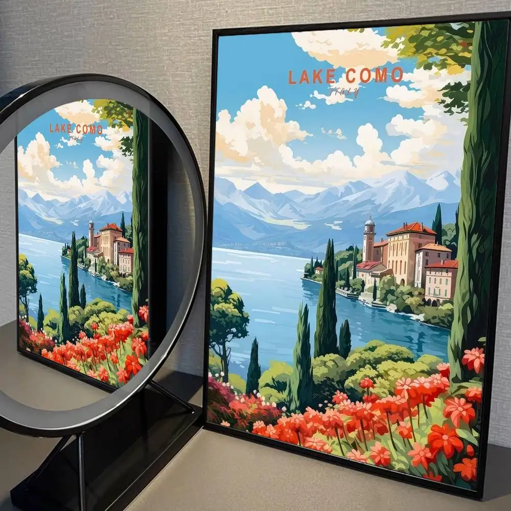 بحيرة كومو برشلونة ريترو DIY لزجة ملصق خمر غرفة بار مقهى ديكور ديكور المنزل