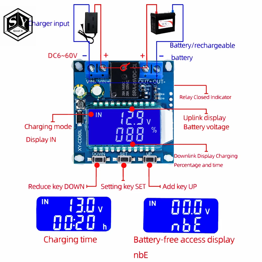 CD60L Solar Battery Charger Controller 12V 24V 48V Charging Discharge Control Module Under voltage Current protector Board