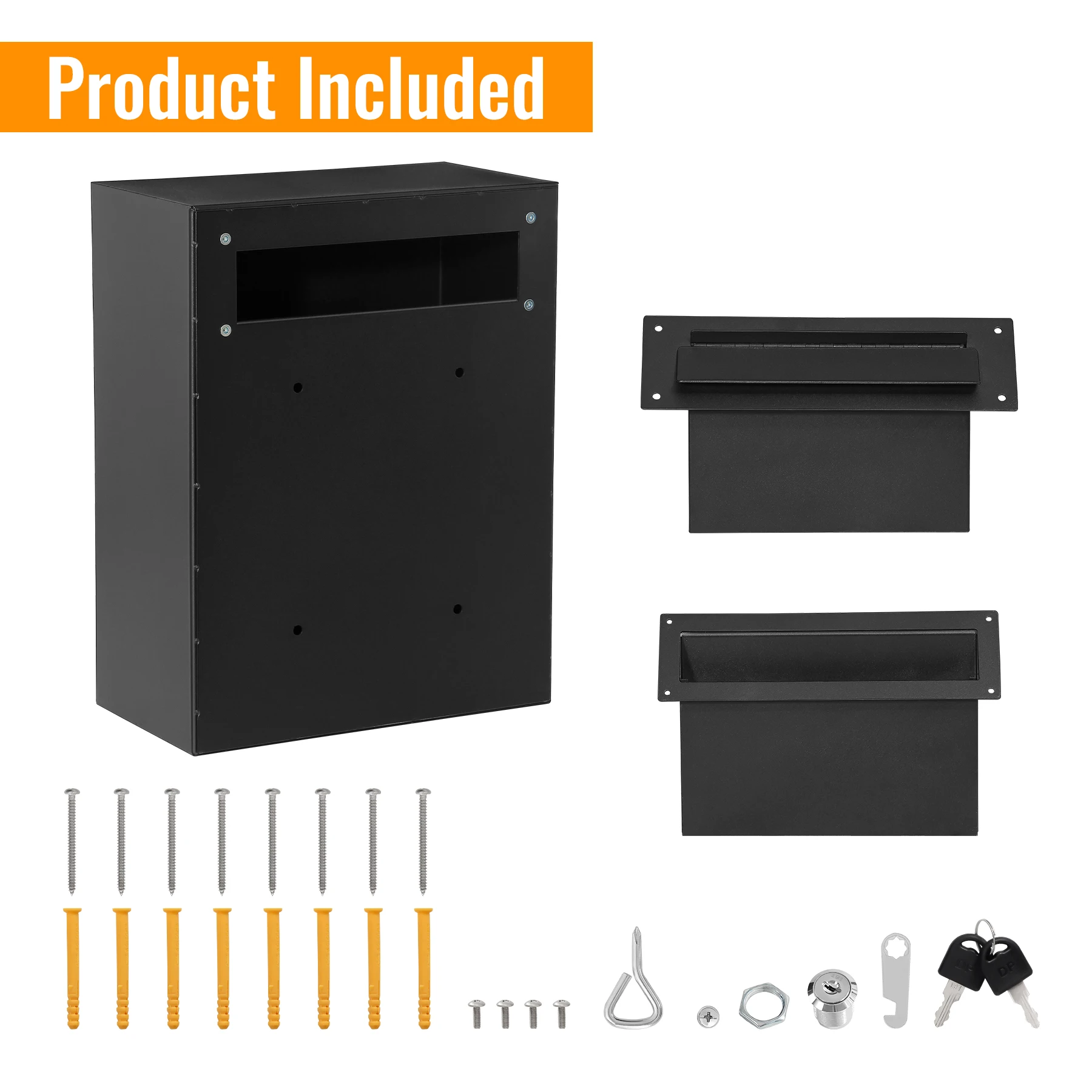 Through-Wall Lockable Mailbox, 13×7×16.9 Inch, Anti-Prying Mail Slot, Waterproof Thickened Steel Mail Box for Home Office ,Black