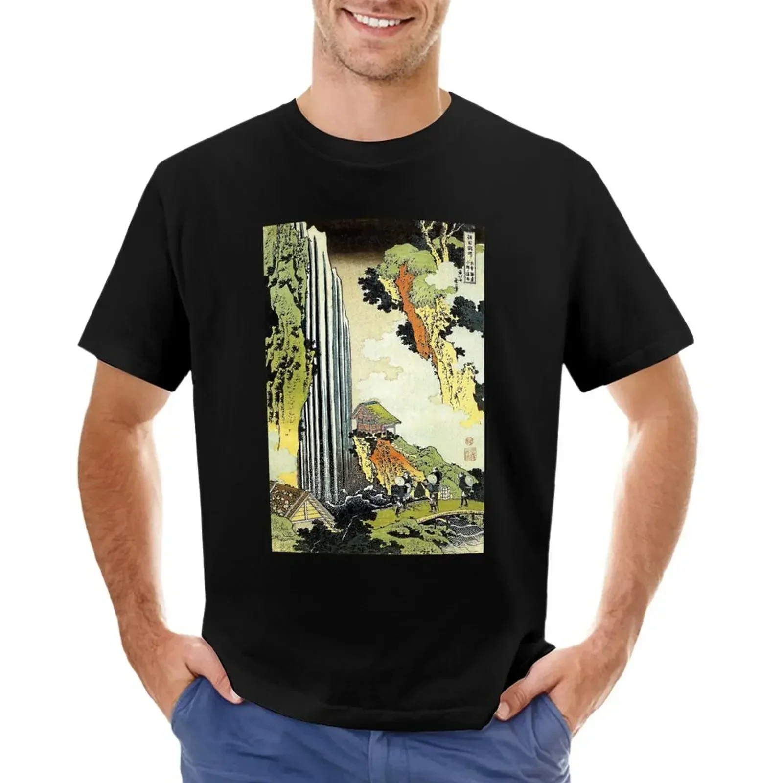 Waterfall' by Katsushika Hokusai (Reproduction) T-Shirt boys whites vintage t shirts for men pack