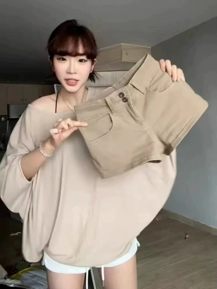 Retro Khaki Denim Shorts Women's Summer 2026 New Spicy Elastic Slimming Ultra Popular Tight Fit Butt Shorts High Waist Jeans