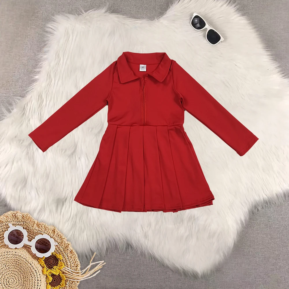 

8,28 летнее платье для маленьких девочек, красные платья до колена с длинными рукавами и молнией для маленьких девочек