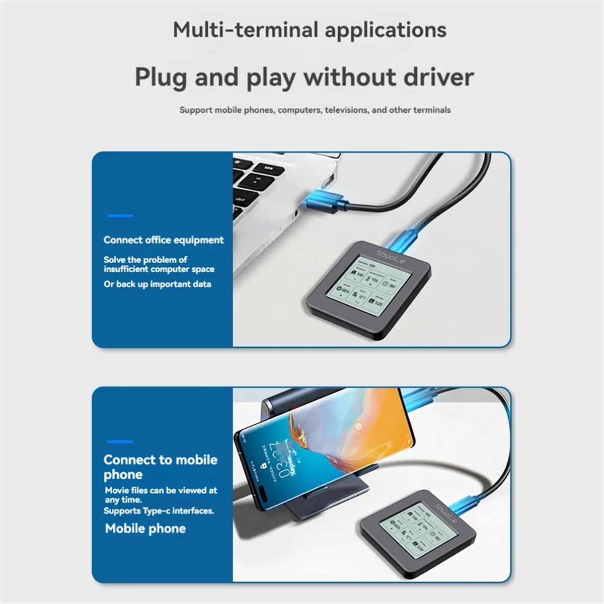 T88C 2242 M.2 NVME/NGFF SATA SSD Enclosure with Screen Display USB 3.2 Gen2 Type-C 10 Gbps External M2 Case for Laptop